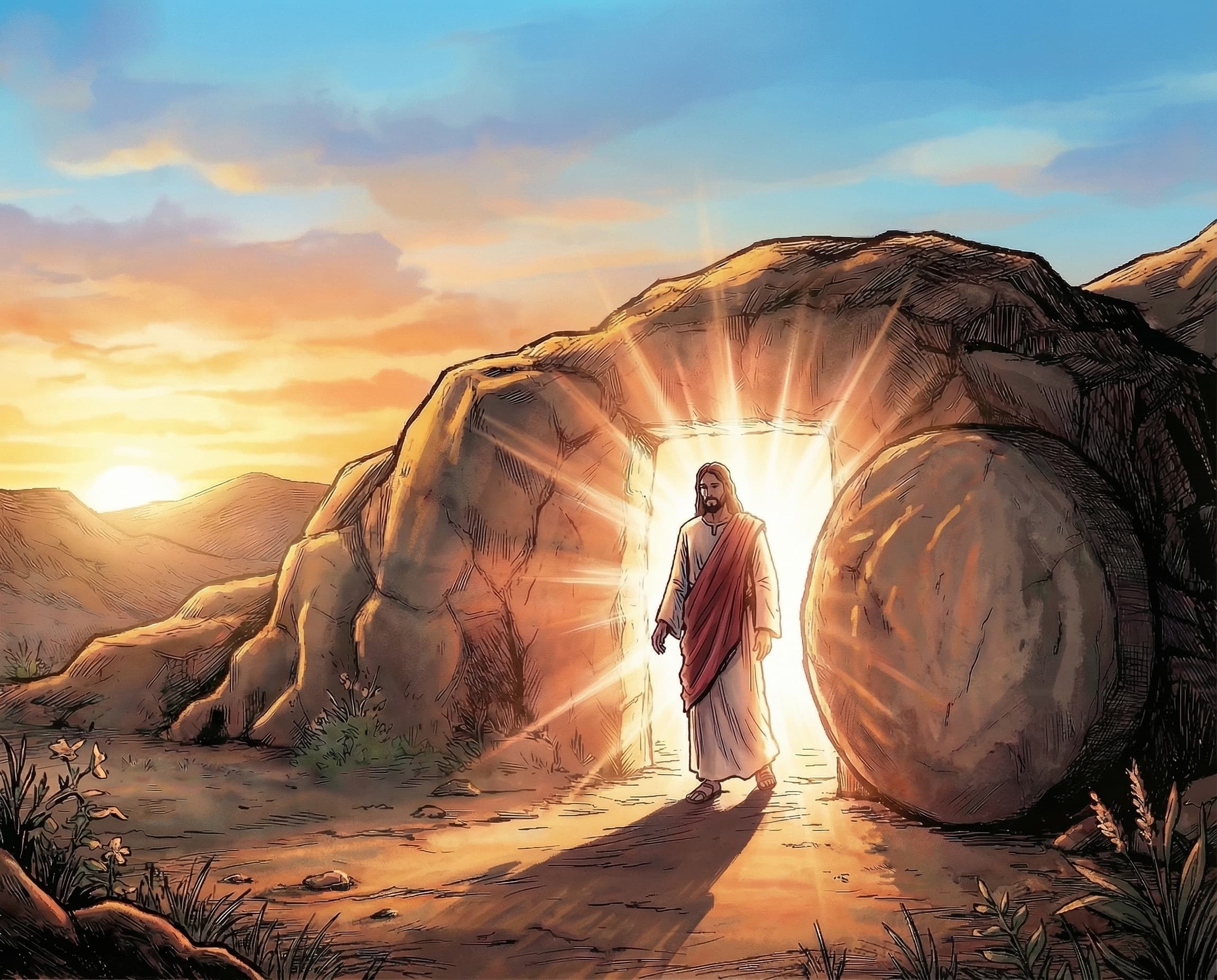 The resurrected Jesus Christ appearing in glorious light on Easter morning