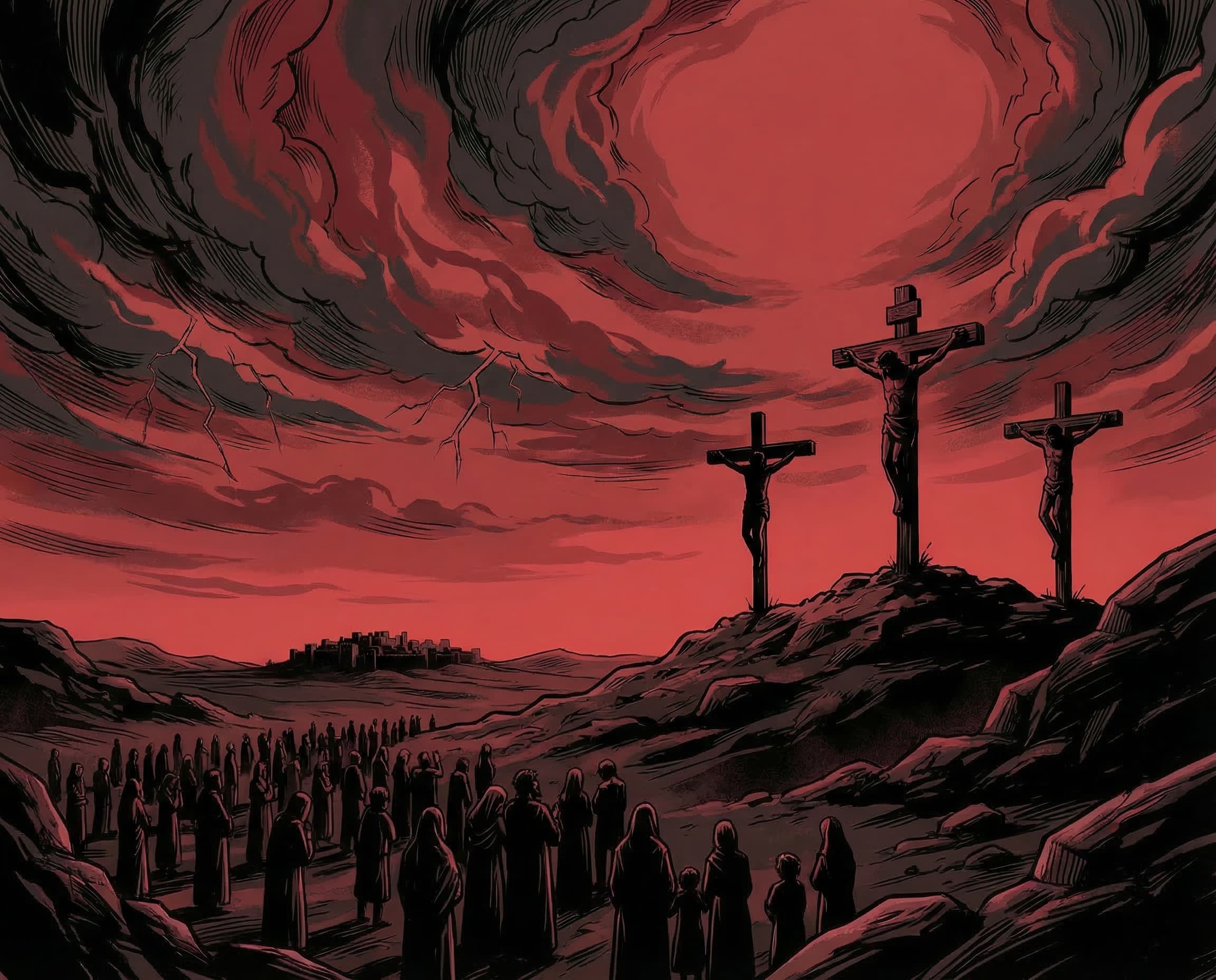 The crucifixion of Jesus Christ at Golgotha